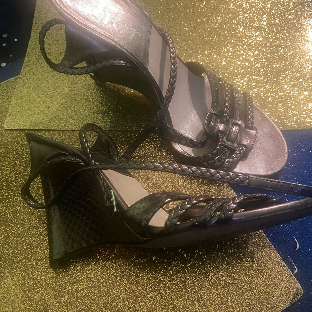 DIOR METALLIC GREY-PEWTER BRAIDED LEATHER WEDGE VNTG 7 ELEGANT LUX Shoes $ FIRM - Picture 5 of 11